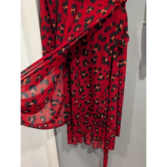 Cabi Siren Wrap Dress Womens Sz M Red Black Leopard Print Layered Business - Picture 6 of 16